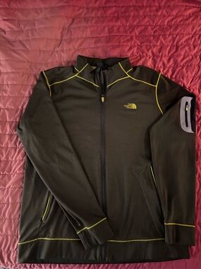 The North Face Olive Green Performance Jacket with Yellow Accents